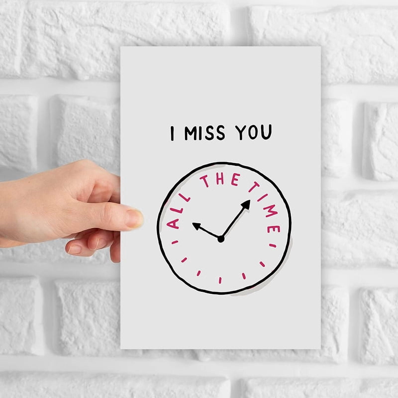 I Miss You Greeting Card – Cute Clock Design with Heartfelt Message – Perfect for Long Distance Friends and Loved Ones – Blank Inside for Personal Touch