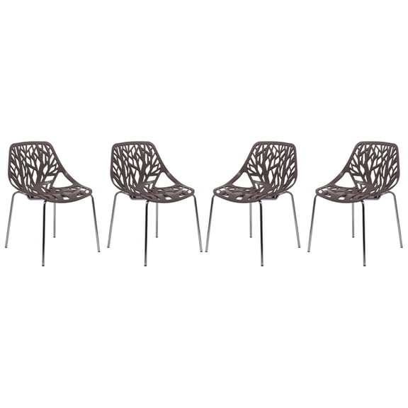 LeisureMod Modern Asbury Dining Side Chair With Chromed Legs in Taupe Set of 4