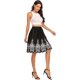 thumbnail image 4 of Love Welove Fashion Mujer Verano Algodón A-Line Acampanado Bordado Hasta la rodilla Forrado Hasta la rodilla Falda Negro con bordado blanco Tamaño mediano, 4 of 5