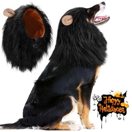 Vivifying Lion Mane for Dog Adjustable Halloween Dog Lion Costume Wig with Ears for Medium and Large Dog Dress up (Black)