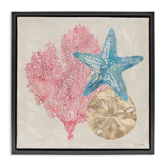 Stupell Industries Tropical Sea Life Trio on Beige Black Floating Frame Canvas Art, 18 x 18, by Amber Sterling