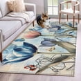 thumbnail image 3 of Blue Purple Tulip Area&nbsp;Rug 4x6ft Retro Watercolor Flower Leaf Butterfly Roman Clock Non-Slip&nbsp;Washable Square&nbsp;Rugs Soft Felt Indoor Floor Mat for Bedroom Kitchen Living Room Bathroom, 3 of 9