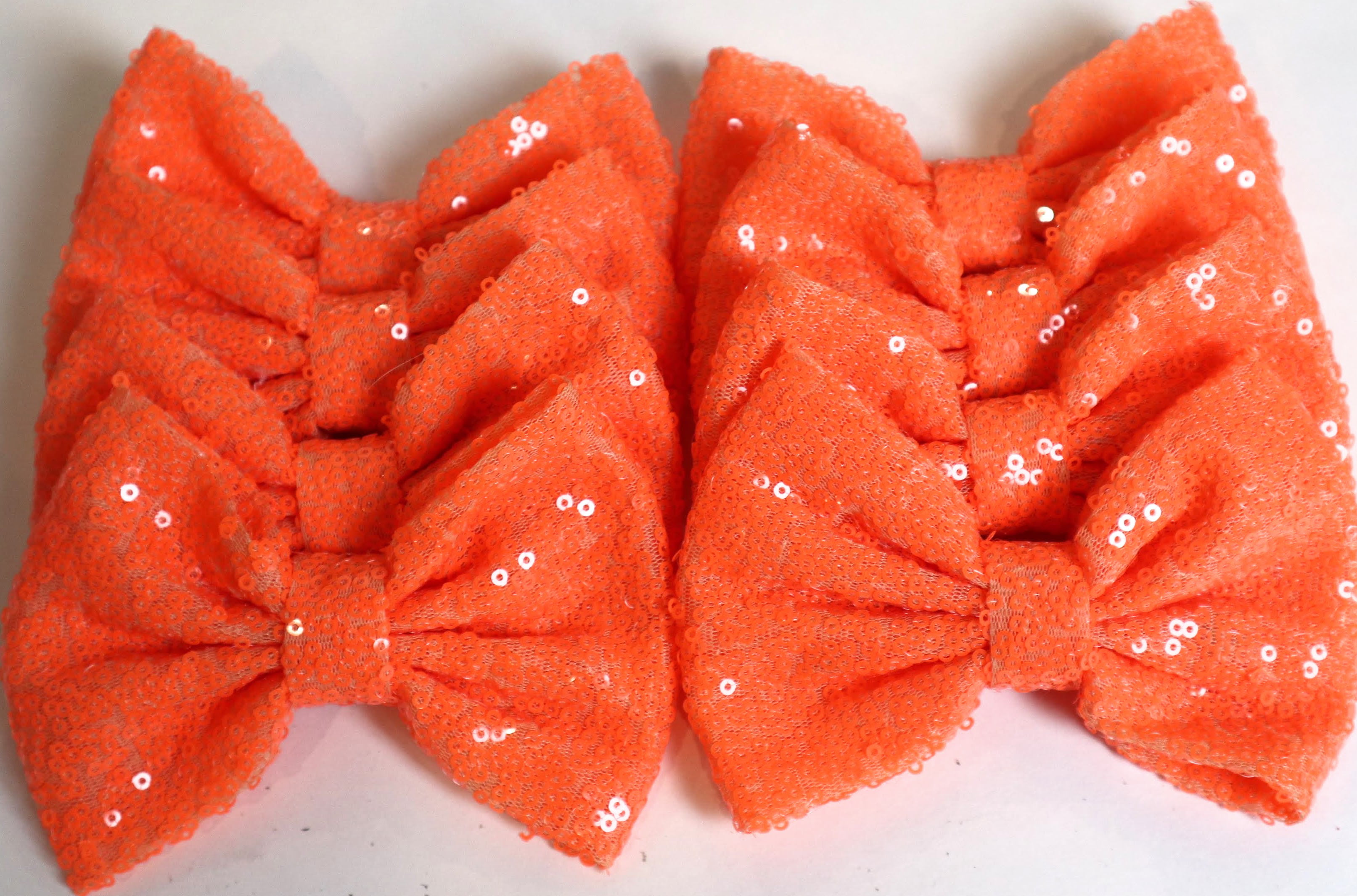 Set of 12 Large 5 inches Orange Halloween Sequin Bows,DIY Wholesale Bows/NO CLIP
