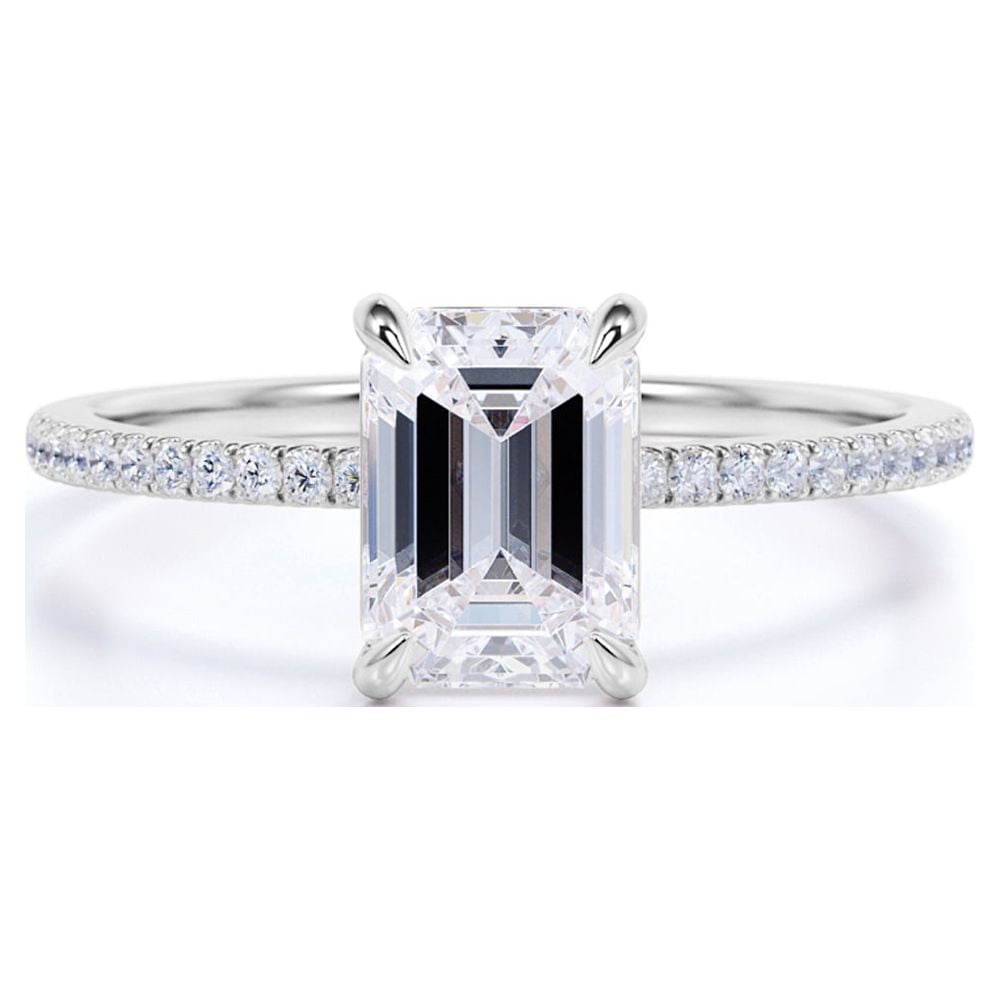 JeenMata 1.25 Carat emerald cut Moissanite Solitaire Engagement Ring in 18k White Gold Over Silver