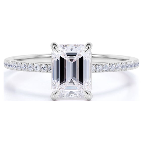 JeenMata 1.25 Carat emerald cut Moissanite Solitaire Engagement Ring in 18k White Gold Over Silver