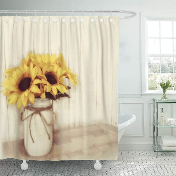 Libin Cabin Rustic Country Sunflowers Mason Old Store Barn Wood Shower Curtain 60x72 inch