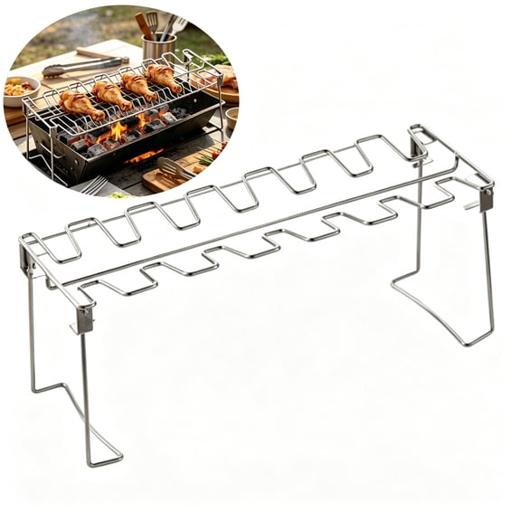 Stainless Steel Chicken Leg Rack Roaster Stand for Grill Oven Smoker Non-Stick BBQ Drumstick Wing Hanger Cooking Accessories 14 Slots Straight
