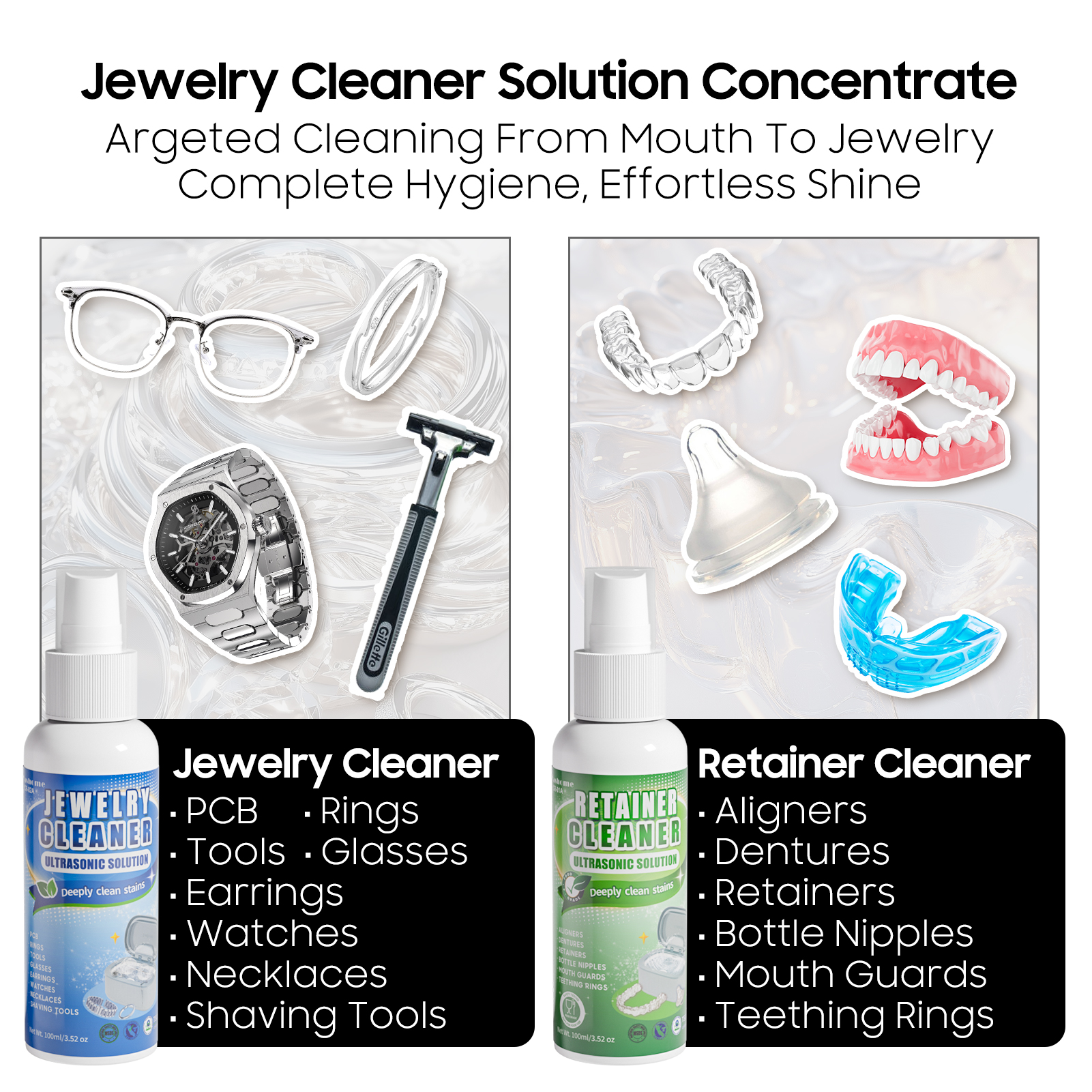 Professional Ultrasonic Cleaner with 200ML Solution, 45KHz 20oz Jewelry Cleaner Ultrasonic Machine with Basket Watch Stand for Rings, Necklaces, Eyeglasses, Dentures, Retainers