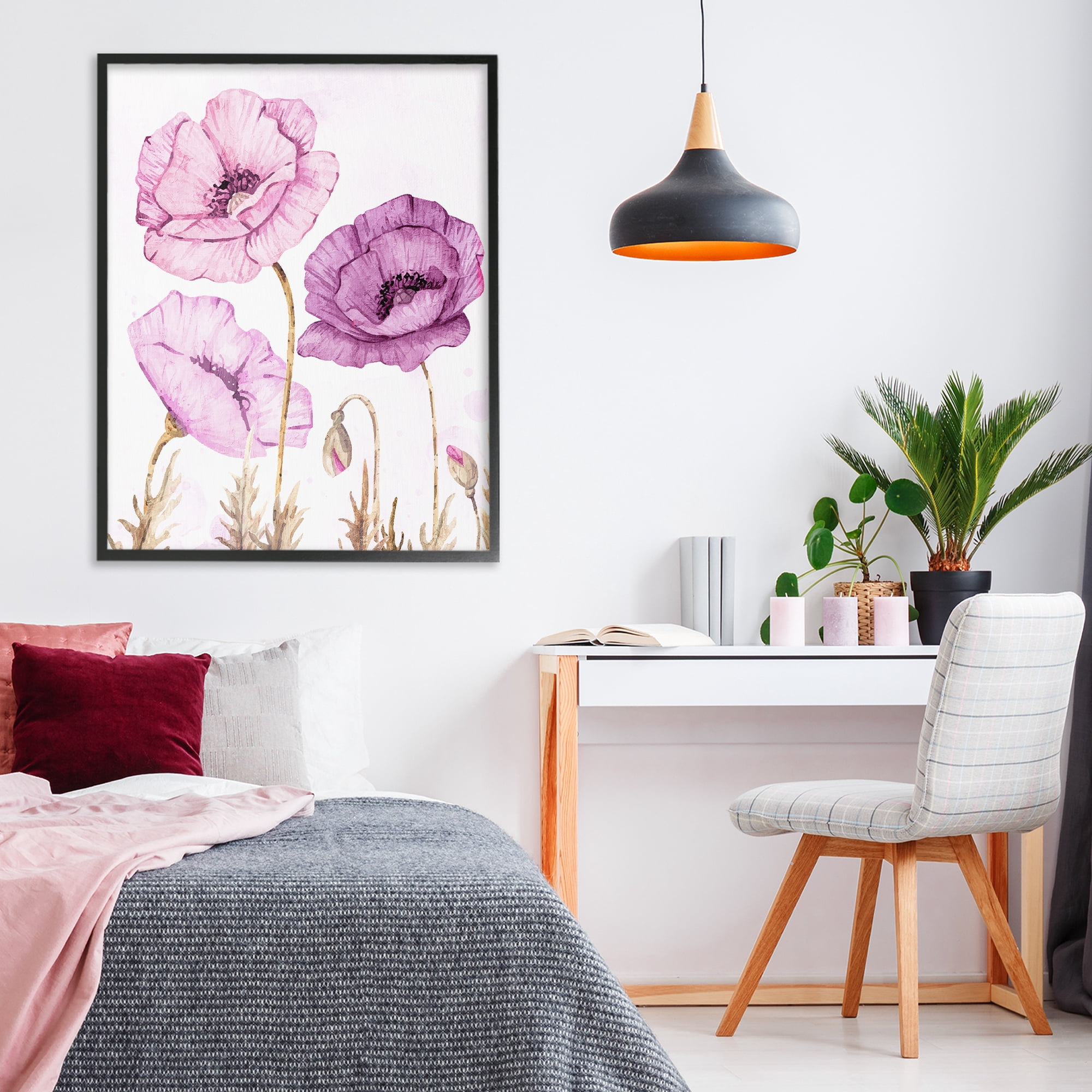 Stupell Industries Bright Poppies in Purple Black Framed Giclee Art, design by Kim Allen