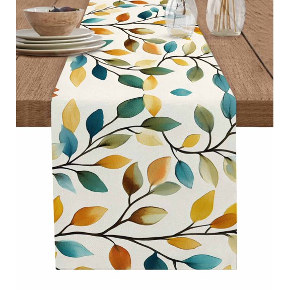 Ldtrchee Colorful Botanical Table Runner 72 Inches, Rainbow Color Leaves Summer Spring Bed Runner Dresser Scarves Tabletop for Indoor Outdoor Parties/Ceremony/Banquet, 13" x 72"