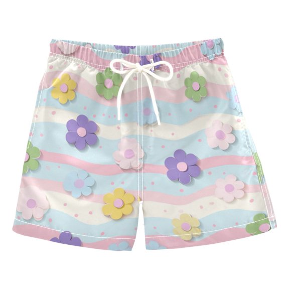 Boys' Swim Trunks Kids Beach Shorts Quick Dry Board Shorts Little Flowers on The Waves 2T
