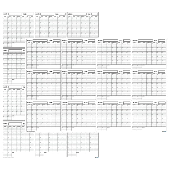 XLarge Yearly Wet & Dry Erase Blank Reusable Undated Wall Calendar Planner for Office Academic Home 12-Month Project Calendar