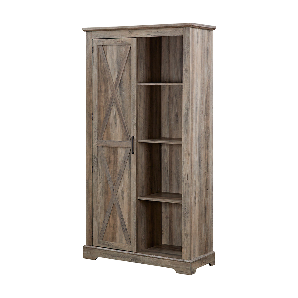 Resenkos Tall Storage Cabinet Barn Door Storage Country Wood Rustic Farmhouse Pantry Cupboard Barn Door Kitchen Organizer Furniture, Gray Wash