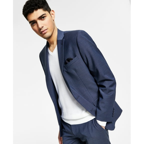 Bar Iii Mens Slim fit Suit Jacket Blazer 38 R Navy Blue Solid Stretch