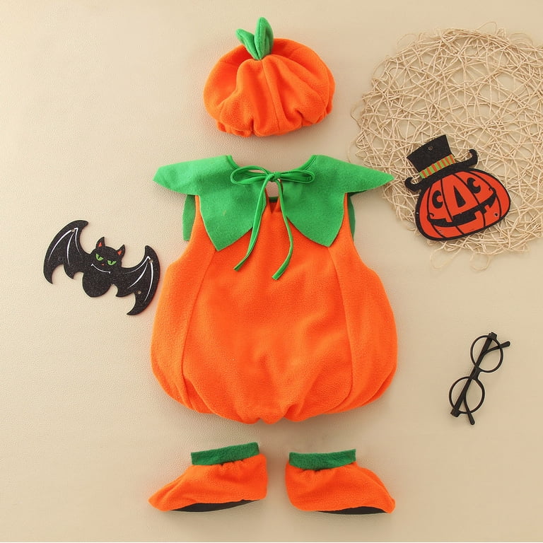 Baby Pumpkin Face Romper with Hat and Treat Bucket for First Halloween ...