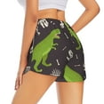 thumbnail image 4 of Picia Dinosaur Skeleton Pattern Women's 2 in 1 Athletic Running Shorts High Waisted Workout Casual Gym Sweat Shorts with Comfy Liner Zipper Pockets-Small, 4 of 9
