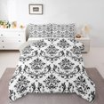 thumbnail image 3 of Homewish Vintage Western Damask Queen Comforter Set for Adult, White Black Flower Print Bedding Sets, Boho Mandala Reversible Bedding Comforter Set, Luxury Bedroom Decor, 3-Piece, 3 of 8