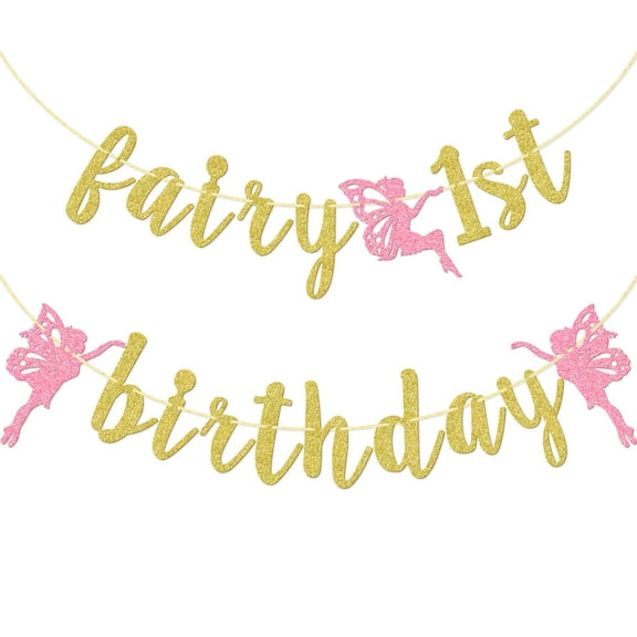 Fairy 1st Birthday Banner, Fairy First Birthday Party Decorations, First Birthday Banner for Baby Girl, Glitter Fairy Decorations, Gold Glitter