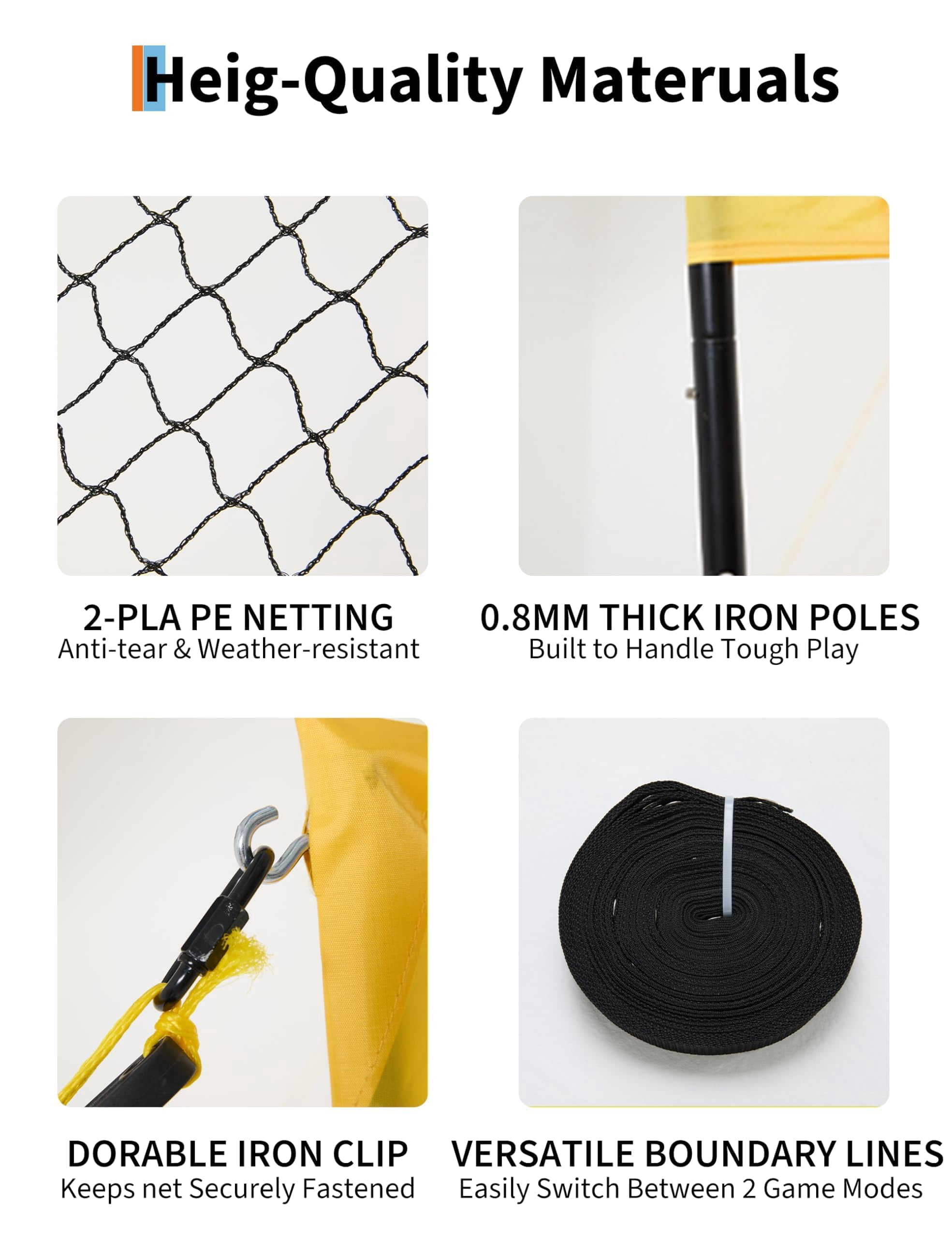 QinaQin 4-Grip Volleyball Net Set, Portable Training Net, 4.26-Meter Four-Way Adjustable Outdoor Competition Net, 3 Height Adjustment Levels