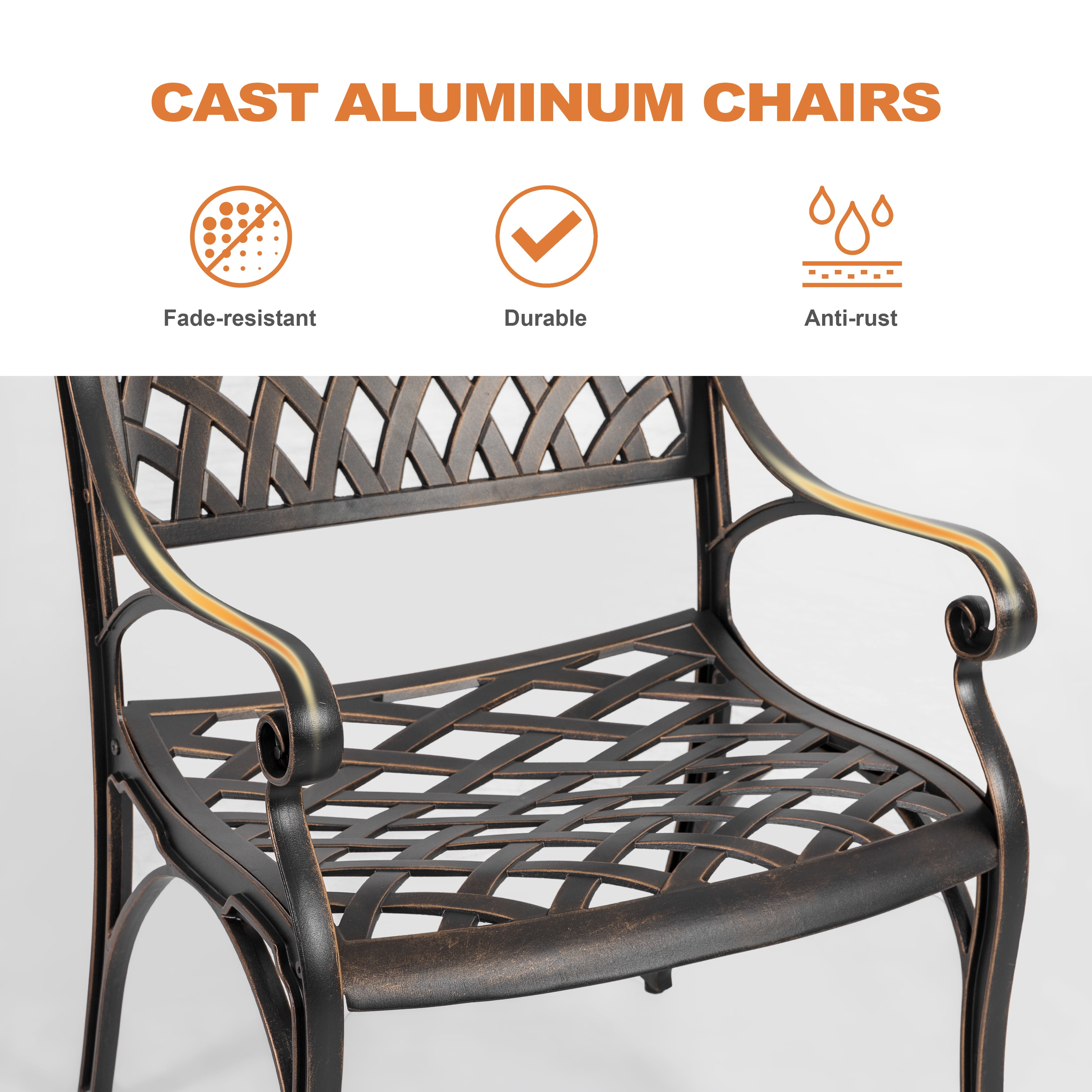 Nuu Garden 2 Piece Cast Aluminum Patio Dining Chairs with Armrests, Outdoor Bistro, Balcony, Backyard, Garden, Black with Gold Speckles
