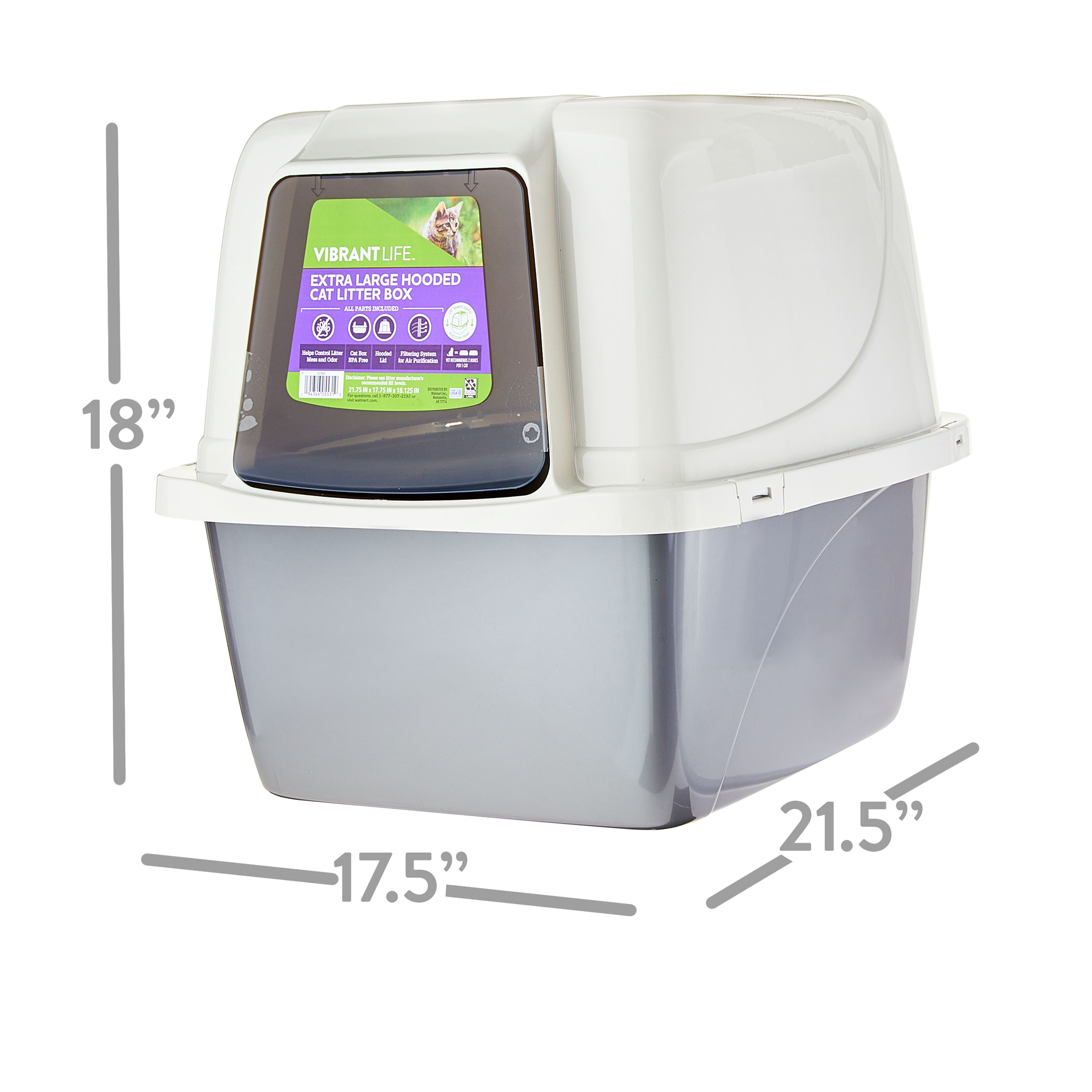 Vibrant Life Extra-Large Hooded Enclosed Cat Litter Box, White photo 2
