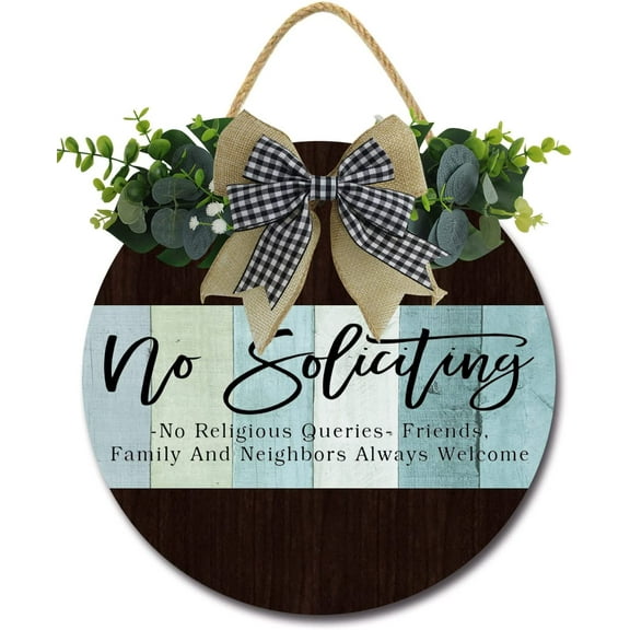 Eveokoki 12" No Soliciting Seriously Sign for Front Door, Round Rustic Wreaths Wooden Plaque, Vintage Wall Art Decor For Porch Yard Store Home Office Farmhouse