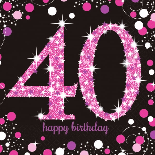 Amscan - Servilletas Diseño Brillante 40 Cumpleaños - Pack de 16 (Negro/Rosa)