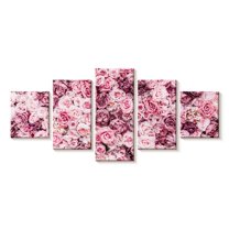 Elephant Stock Bed Of Pink Roses Wall Art - Horizontal Multi Panel Canvas - Living Room Wall Decor - Floral And Botanical Multi Panel - Pink And Purple Decor - 29" x 12"
