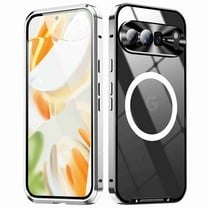 Dteck Magnetic for Google Pixel 9 Pro XL Case, Compatible with MagSafe Charger Ultra Slim Matte PC Back Metal Frame Bumper Scratch Resistant Safety Lock Shockproof Protective Case, Silver