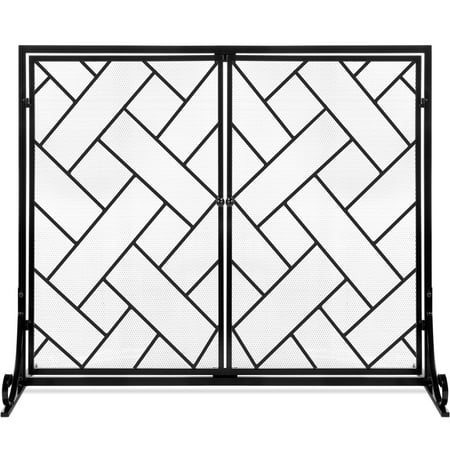 

Best Choice Products 44x33in 2-Panel Handcrafted Wrought Iron Geometric Fireplace Screen w/ Magnetic Doors - Black