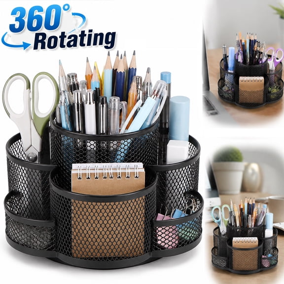Deally Pen Holder for Desk, 360 Rotating Pencil Holder, Cup Holder for Desk Office, Desk Organizers and Accessories in Black