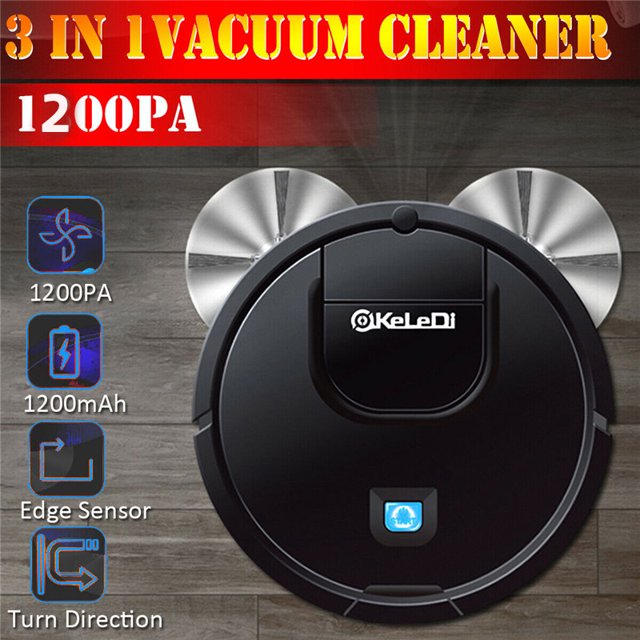 Low Noise 1200PA Smart Floor Robotic Vacuum Cleaner Mop Sweeper Self Navigate Dust Cleaner Robot Cleaner Rechargeable Mini Cleaning Machine for Home Cleaning Black/White/Red