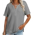 thumbnail image 5 of ALLLIST Notch Neck Womens Tops Summer Gray Short Sleeve Solid Button T-Shirts Casual Blouse for Women, 5 of 6