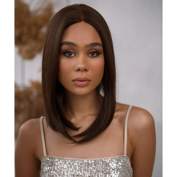LUXLUXE Nandi Straight 9 Inch Long 4X4 Hand-Tied Lace Front Wig, Heat-Resistant Synthetic Fibers.