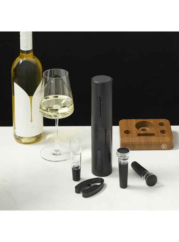 Better Homes & Gardens 6 Piece Battery Operated Electric Wine Opener Set with Wood Base