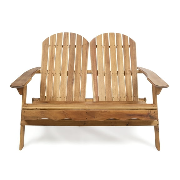 Muriel Outdoor Acacia Wood Adirondack Loveseat, Natural Finish