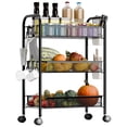 thumbnail image 3 of Fruit Vegetable Storage Basket, 5 Tier Stackable Metal Mesh Storage Basket with 360 Degree Wheels, Fruit Vegetable Produce Basket Storage Organizer for Kitchen, Pantry, Bathroom-3-Layers,Black, 3 of 8