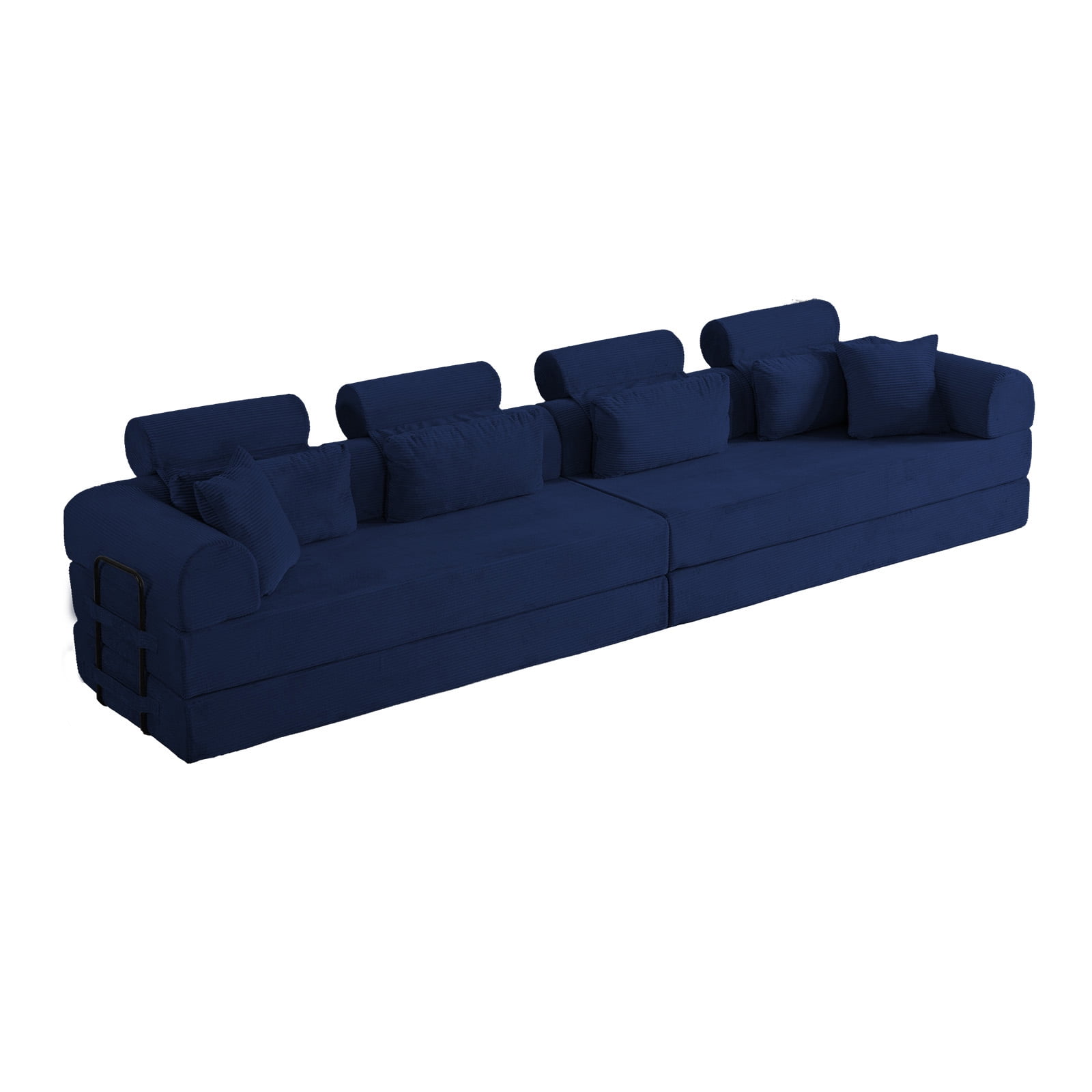 L-Shaped Sectional Sofa Converts to Bed, Corduroy Chaise Lounge with 28D High-Density Foam, No Assembly Compressed Couch for Apartments and Studios, Blue