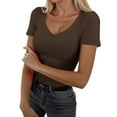 thumbnail image 2 of Womens Summer T Shirts V-Neck Casual Regular Fit Tee Short Sleeve Solid Color Fashion Vacation Tops, 2 of 5