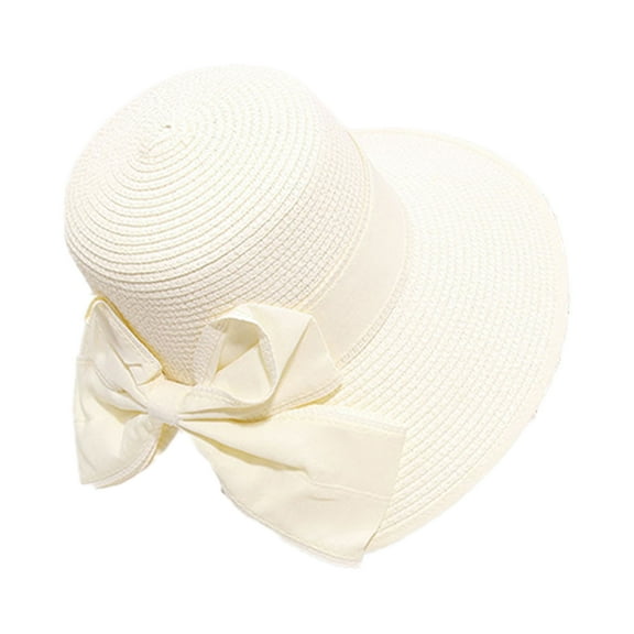 56-60cm hat circumference women's straw hat sunshade sunscreen outdoor travel bow beach hatBeige white