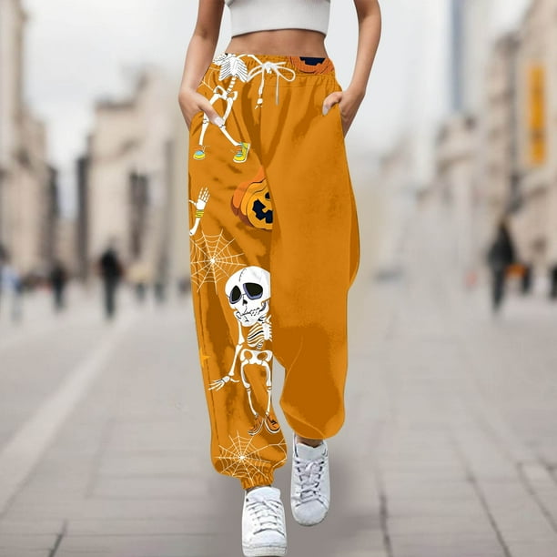 WILLBEST Pantalones Casuales Para Mujer, Cómodos Pantalones Deportivos Con Estampado de Halloween, Pantalones Deportivos Suaves Con Cintura Elástica Para Uso Diario, Ideales Para Relajación y Ocio.