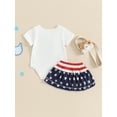 thumbnail image 3 of Suealasg Baby Girls 4th of July Outfits Short Sleeve Letter Embroidery Romper Tops Star Stripe Print Shorts Set 2pcs Newborn Summer Independence Day Clothes, 3 of 8