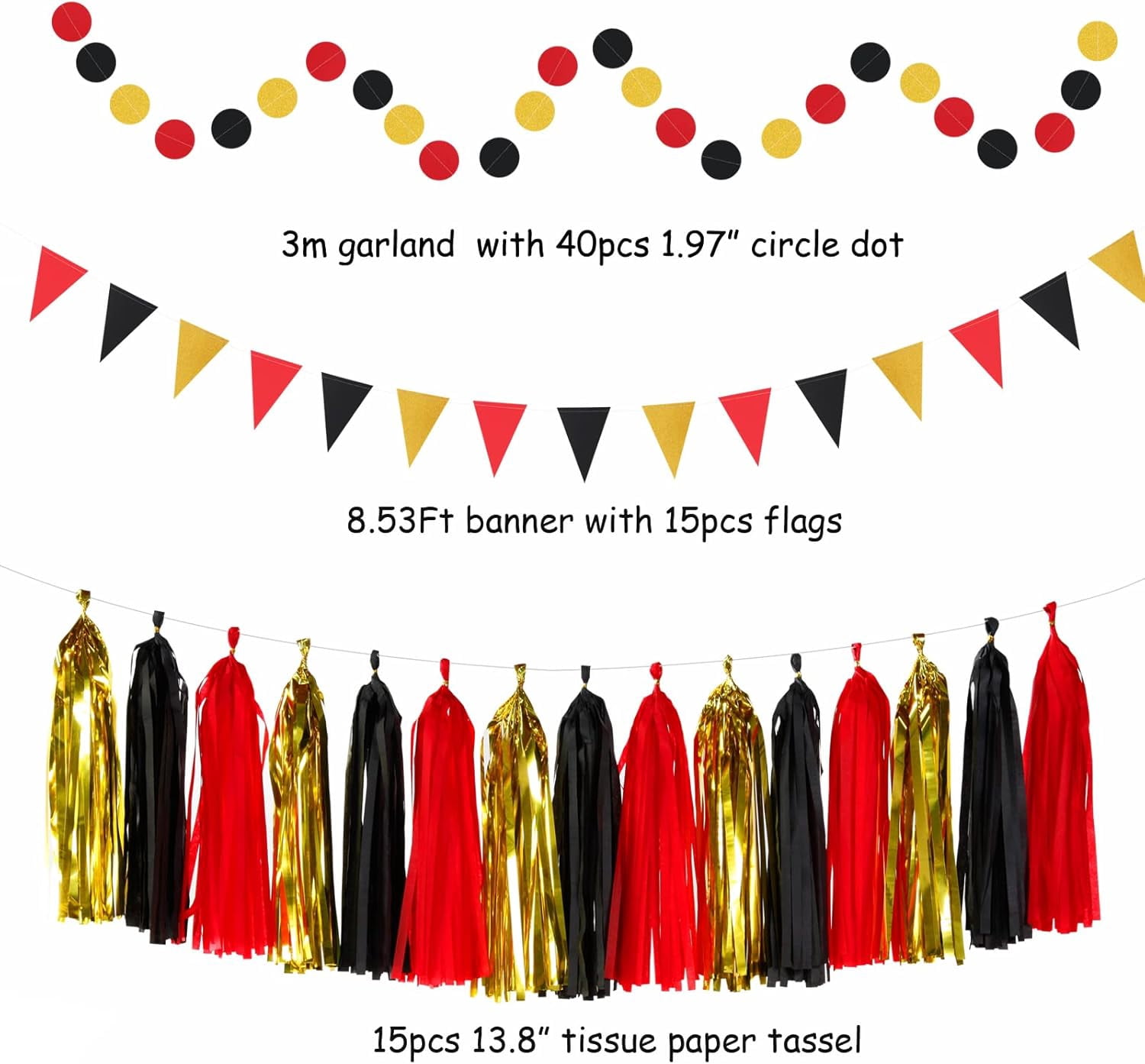NestE Red Black-Gold Casino Theme Party-Decorations - 33pcs Kits Game Night Graduation Banner, StreamersTassel Garland,Tissue Pom Poms Honeycomb, Paper Lantern Fans,Wedding Birthday Baby Shower Decor