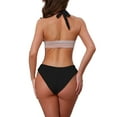 thumbnail image 3 of INSPIRE CHIC Women's Color Block Wavy Stripes Bikini Sets, 2 Piece Halter Top V Shaped Bottom Swimwear Bathing Suits X-Small Black, 3 of 5