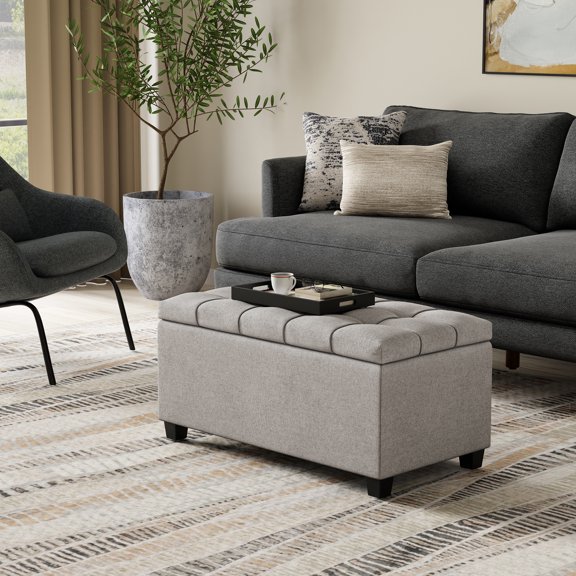 Sienna 34" Transitional Rectangle Ottoman Bench in Dove Gray Linen Look Fabric