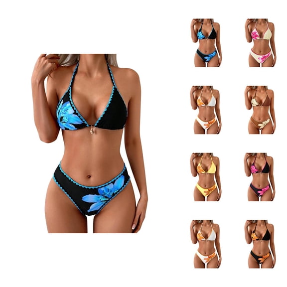 Bikini Sets for Women Printed Bandeau Triangle Top And Tied Side Bottom Womens Swimsuits Swimsuit