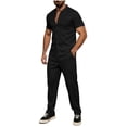 thumbnail image 2 of Ceisia Men's Short Sleeve Button Down Shirt and Pants Set Waffle Knit Casual Two Piece Outfit Black XXXL Big & Tall Gifts for Father, 2 of 5