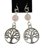 Rose Quartz Pink Miniature Meditation Prayer Beads Tree of Life Hanging Charm Earrings