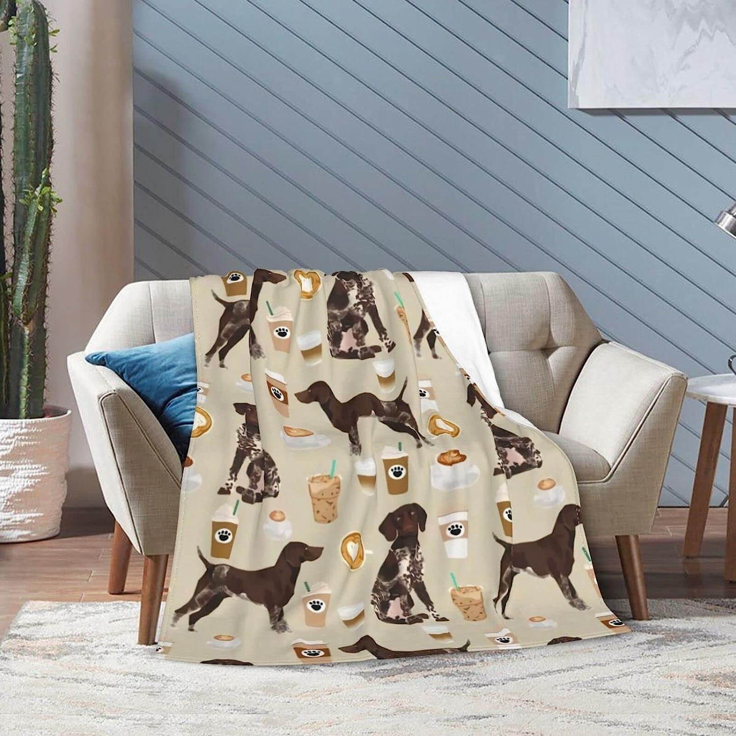 Newhomestyle 3D Flannel Plush Throw Blanket, 60"x50" German Shorthair Pointer Dog Breed Custom Pet Coffee Lover, Super Cozy Air Conditioning Blanket