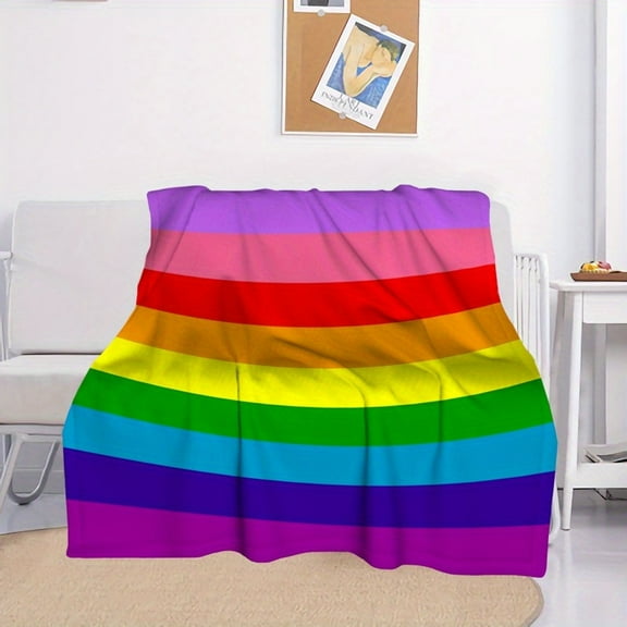 1pc Gilbert Baker Pride Flag Throw Blanket - Vibrant Rainbow Stripes, Soft Flannel All-Season Decorative Blanket for Bed, Sofa & Home Decor - LGBTQ  Pride Gift, Throw Blanket for Couch